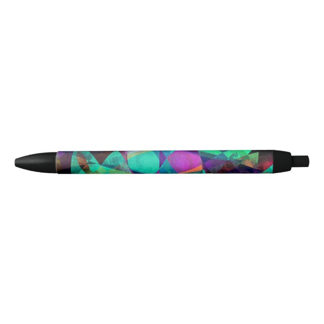 Geometrical, Colourful, Original Abstract Art Black Ink Pen (Front)