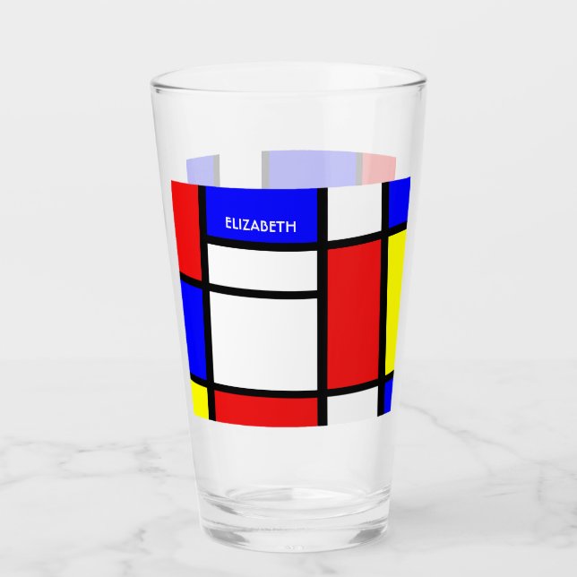 Geometrical Design Mondrian Inspired Modern Art Glass (Front)