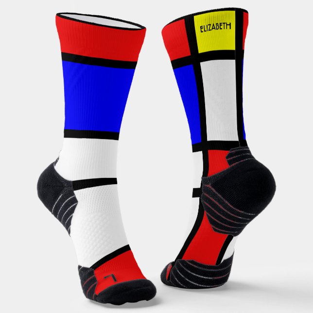 Geometrical Design Mondrian Inspired Modern Art  Socks (Angled)