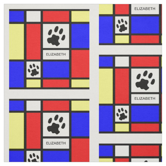 Geometrical Design Mondrian Inspired With Cat Paws Fabric (Swatch)