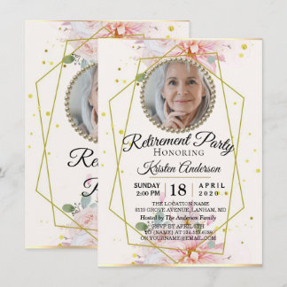 Geometrical Frame Floral Retirement Party Invitation