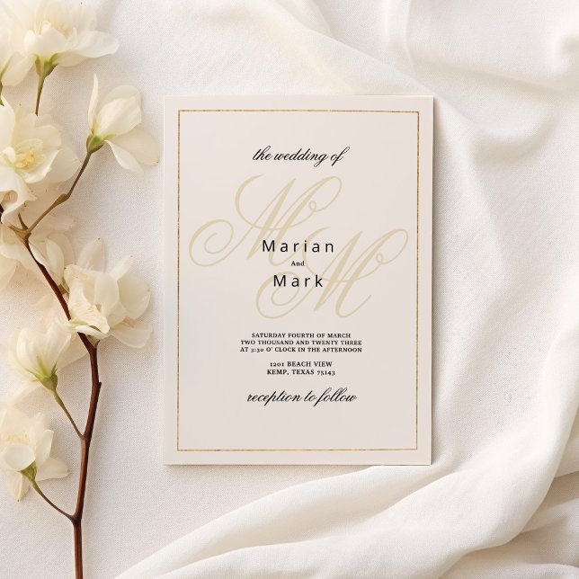 Geometrical ivory gold monogram initials Wedding Invitation (Geometrical ivory gold monogram initials Wedding )