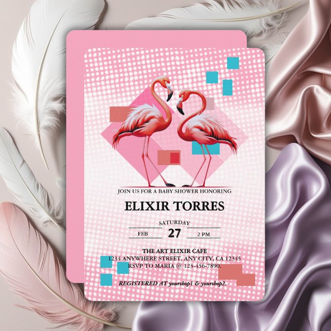 Geometrical Modern Flamingo Baby Shower Invitation (Creator Uploaded)