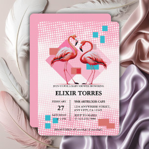 Geometrical Modern Flamingo Baby Shower Invitation