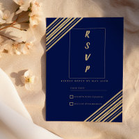 Geometrical navy blue gold typography RSVP 