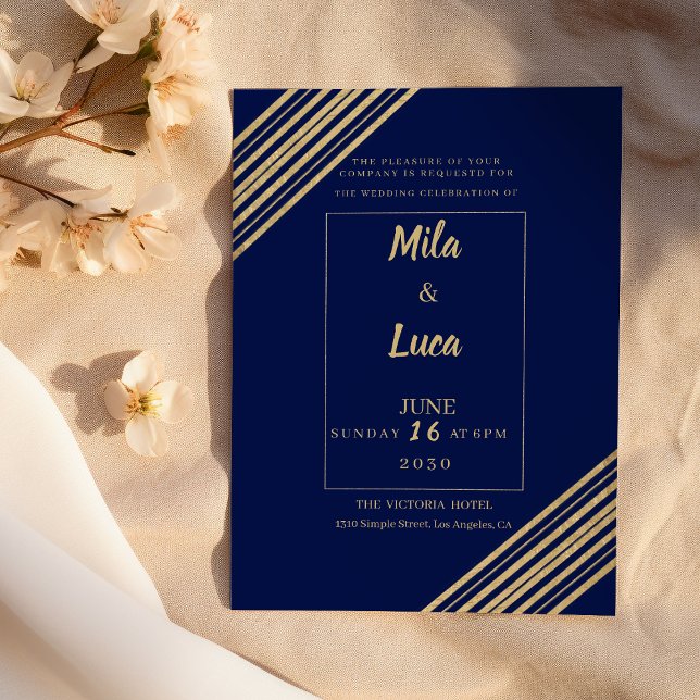 Geometrical navy blue gold typography Wedding Invitation (Geometrical navy blue gold typography Wedding)
