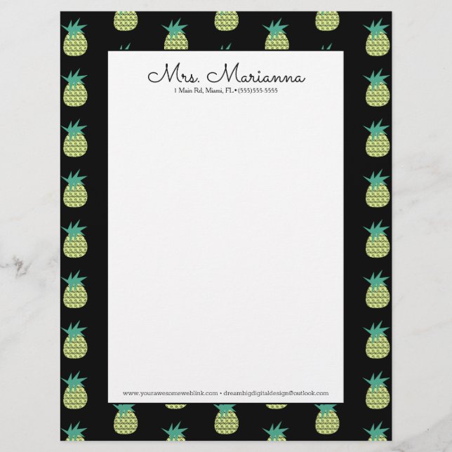 Geometrical Neon Pineapple Summer Pattern Custom Letterhead (Front)