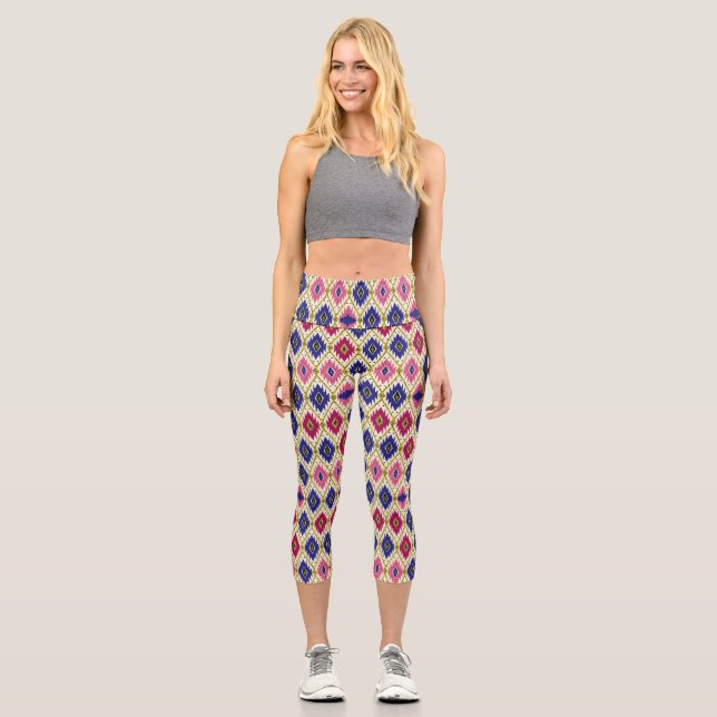 Geometrical Patterns: Traditional Textile Illustra Capri Leggings (Front)