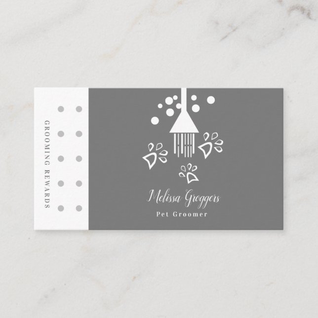 Geometrical Pet Groomer Dog Walker Paw Logo Reward Business Card (Front)