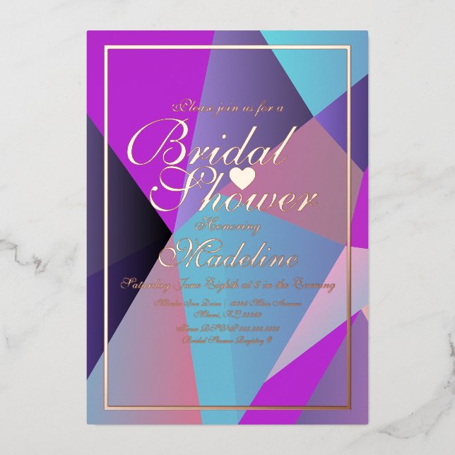 Geometrical Purple Bridal Shower   Foil Invitation (Front)