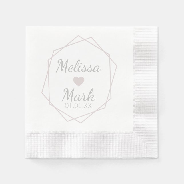 Geometrical Shape and Heart Monogram Pink Napkins (Front)