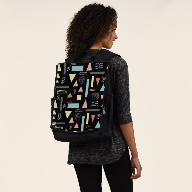 Geometrical shapes black pattern backpack (Worn)