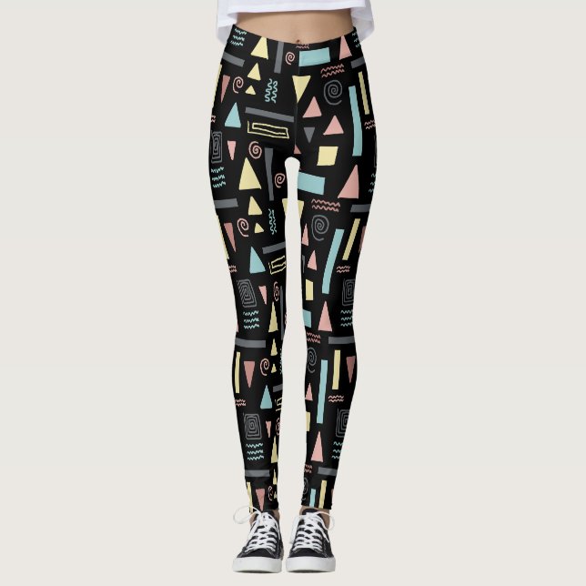 Geometrical shapes black pattern leggings (Front)