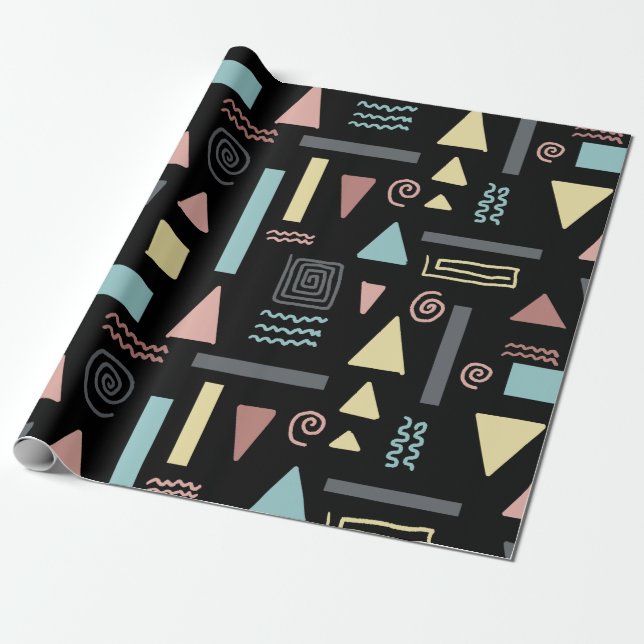 Geometrical shapes black pattern wrapping paper (Unrolled)