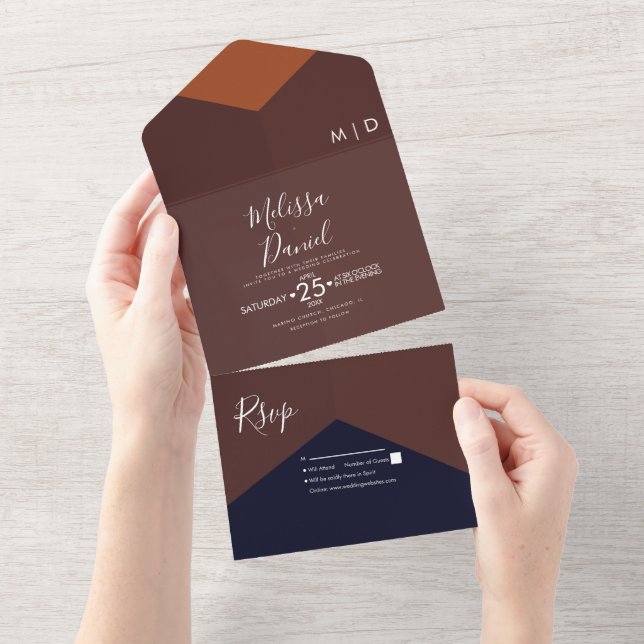 Geometrical Shapes Dark Tones Wedding   All In One Invitation (Tearaway)