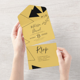 Geometrical Shapes Yellow Black Wedding  All In One Invitation