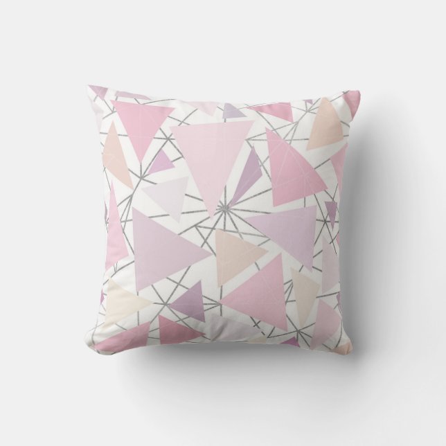 Geometrical silver pink coral lavender shapes cushion (Front)