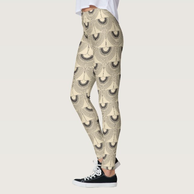 Geometrical swan flying bird pattern cream leggings (Left)