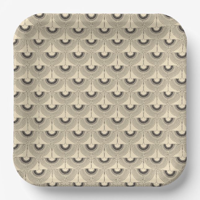 Geometrical swan flying bird pattern cream paper plate (Front)