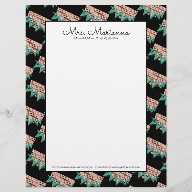 Geometrical Watermelon Summer Shapes Green Pattern Custom Letterhead (Front)