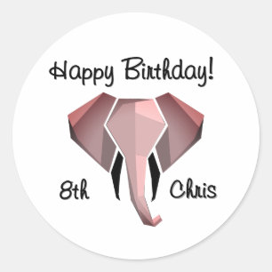 Geometrics Elephant Head Birthday Age and Name Classic Round Sticker