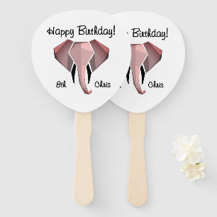 Geometrics Elephant Head Birthday Age and Name Hand Fan