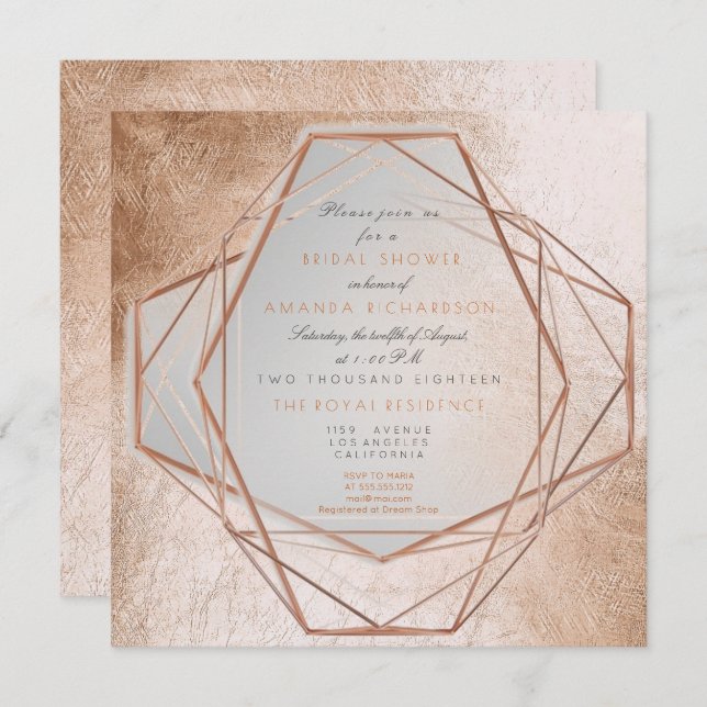 Geometry Cooper Bridal Shower Metallic Lines Invitation (Front/Back)