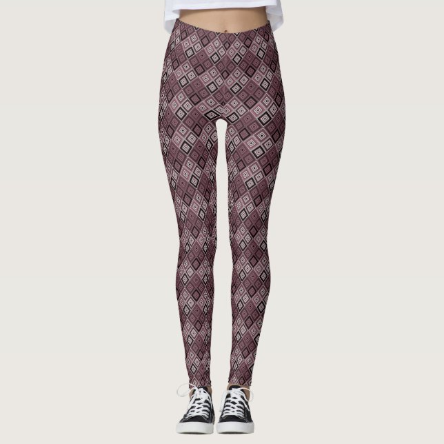 Geometry ethnic patchwork brown burgundy  leggings (Front)