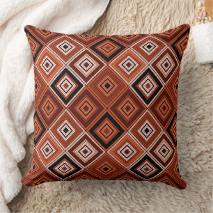 Geometry ethnic patchwork brown orange cushion