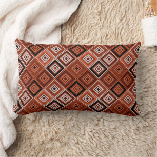 Geometry ethnic patchwork brown orange lumbar cushion