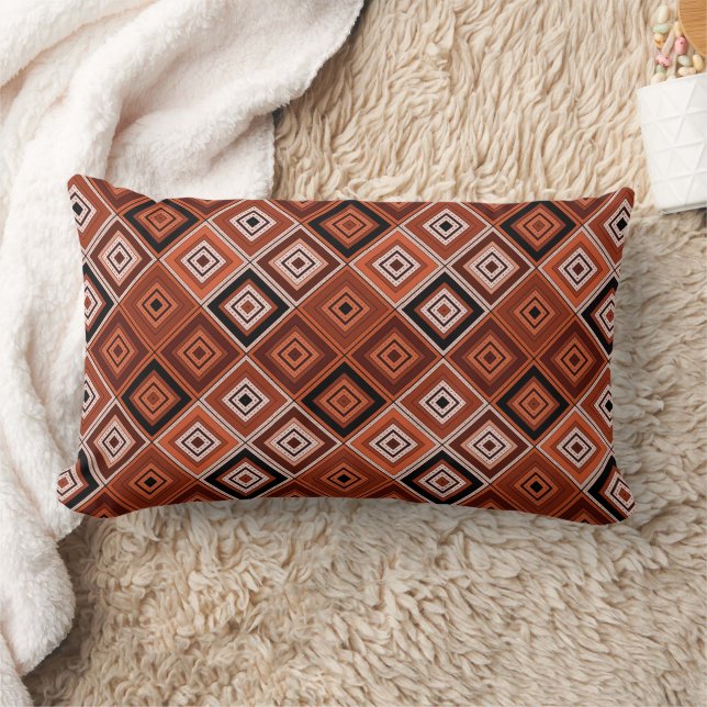 Geometry ethnic patchwork brown orange  lumbar cushion (Blanket)