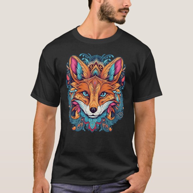 Geometry Fox Mandala Art T-Shirt (Front)