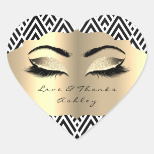 Geometry Glitter Gold Lash Eyes Love &Thanks Girly Heart Sticker