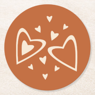 Geometry in Love - cream on red ochre - image. Round Paper Coaster