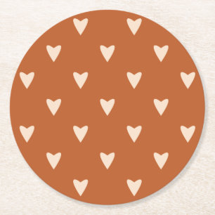 Geometry in Love - cream on red ochre - pattern.   Round Paper Coaster