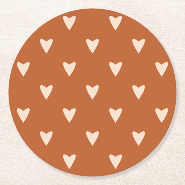 Geometry in Love - cream on red ochre - pattern.   Round Paper Coaster (Front)