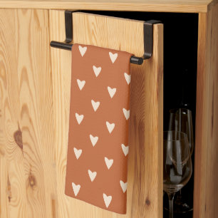 Geometry in Love - cream on red ochre - pattern. Tea Towel