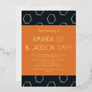 Geometry Play Dark Navy and Orange Wedding Foil In