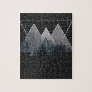 Geometry Triangles Misty Forest Jigsaw Puzzle