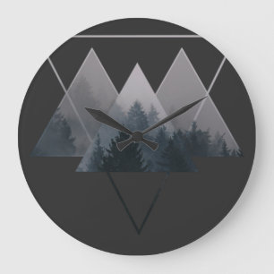 Geometry Triangles Misty Forest Large Clock