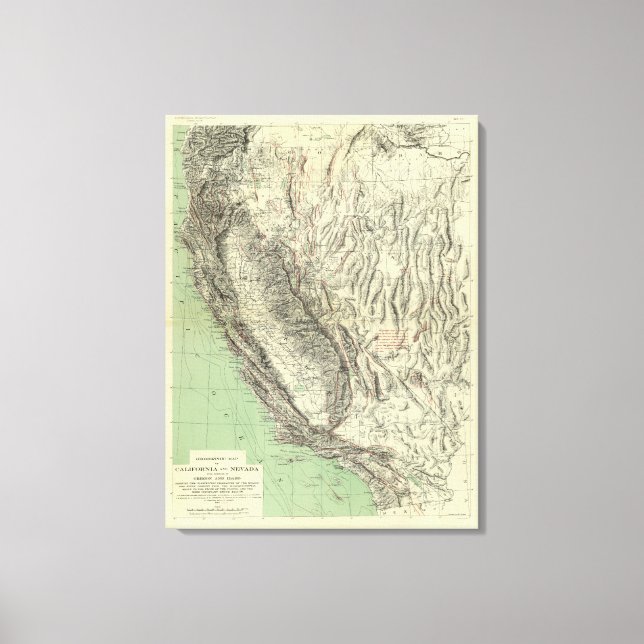 Geomorphic map, California, Nevada Canvas Print (Front)