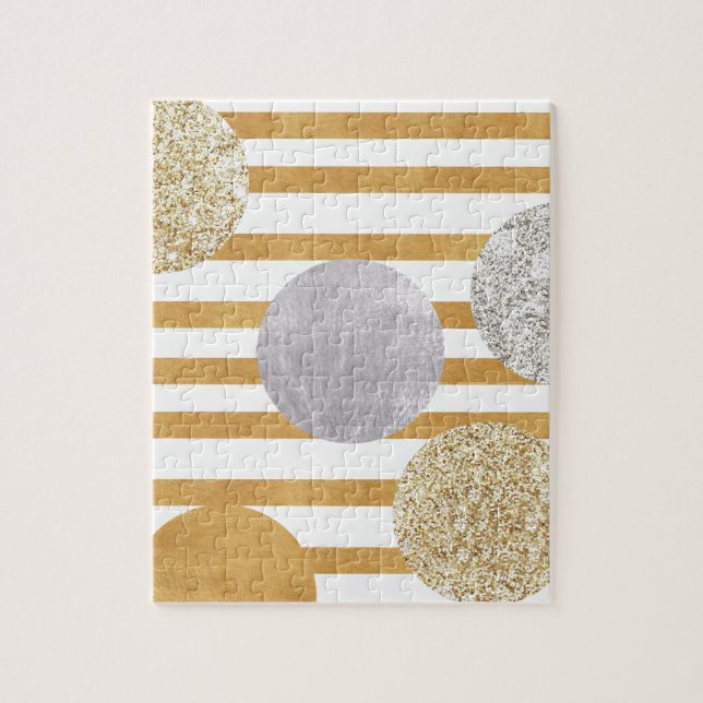 geomtry art,modern,trendy,gold,silver,big polka do jigsaw puzzle (Vertical)
