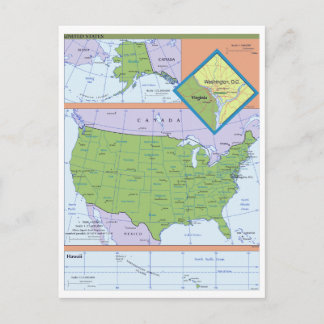 Geopolitical Regional Map of the United States Postcard