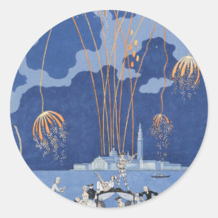 George Barbier Fireworks In Venice 1924 Classic Round Sticker