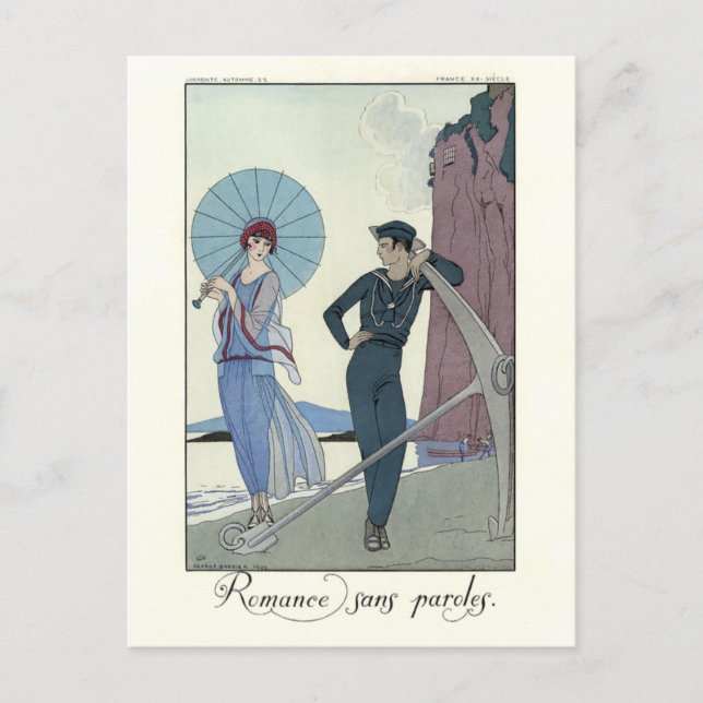 George Barbier Romance Without Words Fashion Plate Postcard (Front)
