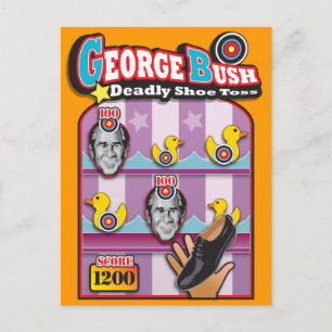 George Bush - Reporter Shoe Throw Attack! Postcard