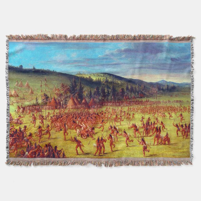 George Catlin Ball-play of the Choctaw Ball Up Throw Blanket (Front)