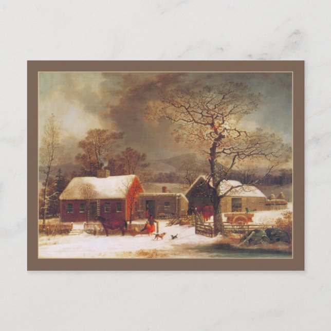 George Henry Durrie Christmas Winter in New Haven Postcard (Front)