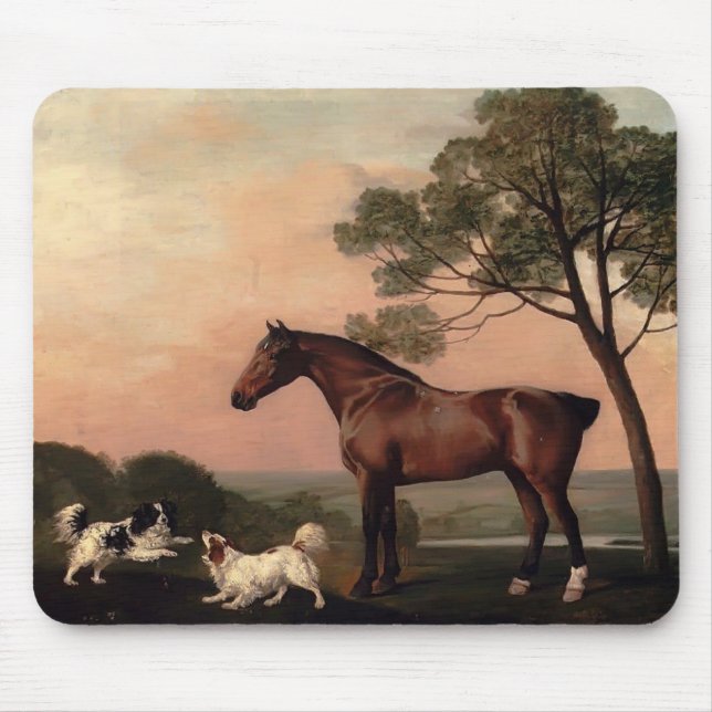 George Stubbs- A Bay Hunter With Two Spaniels Mouse Pad (Front)