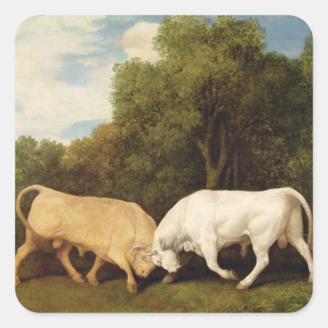 George Stubbs | Bulls Fighting, 1786 (oil on panel Square Sticker (Front)